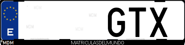 Imágen de matrícula de coche con letras GTX de España
