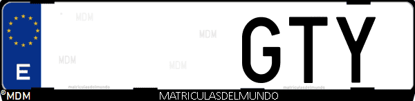 Imágen de matrícula de coche con letras GTY de España