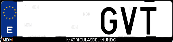 Imágen de matrícula de coche con letras GVT de España