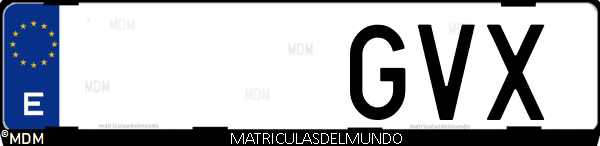 Imágen de matrícula de coche con letras GVX de España