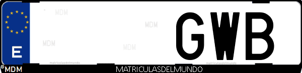Imágen de matrícula de coche con letras GWB de España
