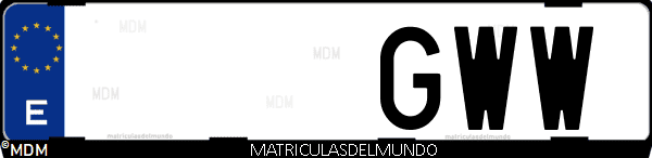 Imágen de matrícula de coche con letras GWW de España
