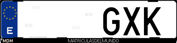 Imágen de matrícula de coche con letras GXK de España
