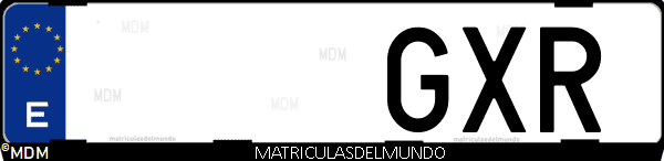 Imágen de matrícula de coche con letras GXR de España