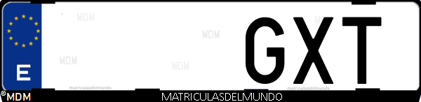 Imágen de matrícula de coche con letras GXT de España