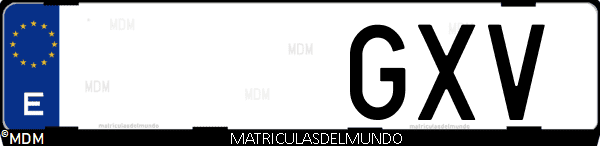 Imágen de matrícula de coche con letras GXV de España