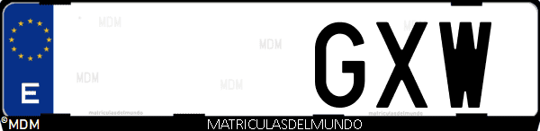 Imágen de matrícula de coche con letras GXW de España