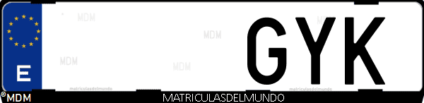 Imágen de matrícula de coche con letras GYK de España