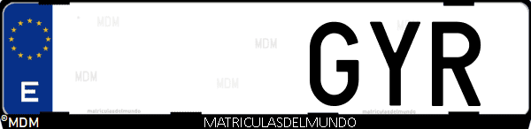 Imágen de matrícula de coche con letras GYR de España
