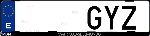 Imágen de matrícula de coche con letras GYZ de España