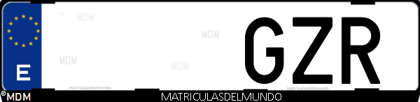 Imágen de matrícula de coche con letras GZR de España