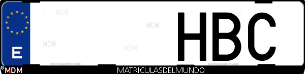 Imágen de matrícula de coche con letras HBC de España