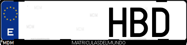 Imágen de matrícula de coche con letras HBD de España