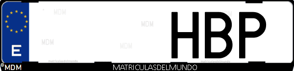 Imágen de matrícula de coche con letras HBP de España