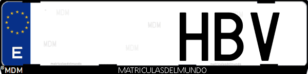 Imágen de matrícula de coche con letras HBV de España