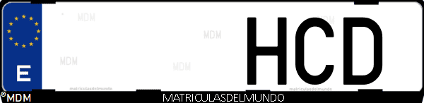 Imágen de matrícula de coche con letras HCD de España