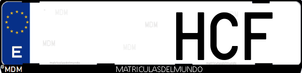 Imágen de matrícula de coche con letras HCF de España