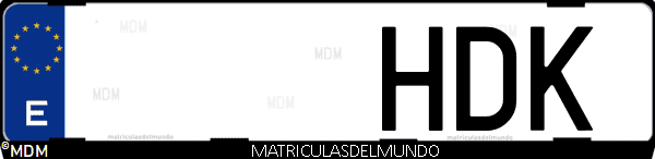 Imágen de matrícula de coche con letras HDK de España