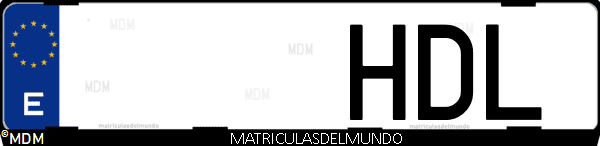 Imágen de matrícula de coche con letras HDL de España
