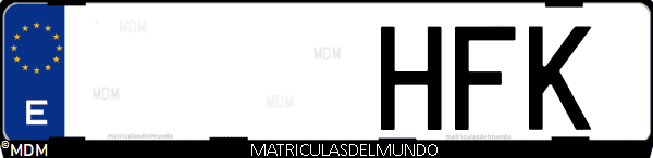 Imágen de matrícula de coche con letras HFK de España