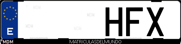 Imágen de matrícula de coche con letras HFX de España