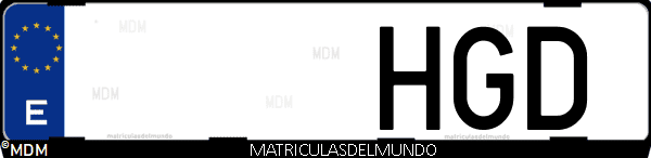 Imágen de matrícula de coche con letras HGD de España