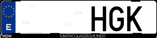 Imágen de matrícula de coche con letras HGK de España