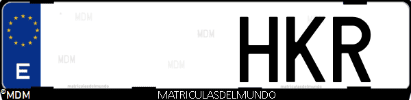 Imágen de matrícula de coche con letras HKR de España