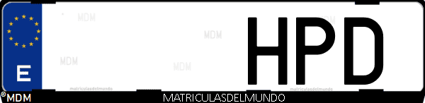 Imágen de matrícula de coche con letras HPD de España