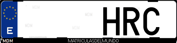 Imágen de matrícula de coche con letras HRC de España