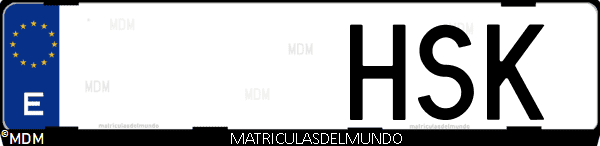 Imágen de matrícula de coche con letras HSK de España