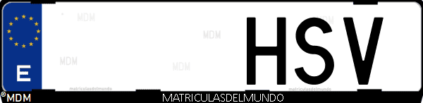 Imágen de matrícula de coche con letras HSV de España