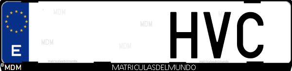 Imágen de matrícula de coche con letras HVC de España