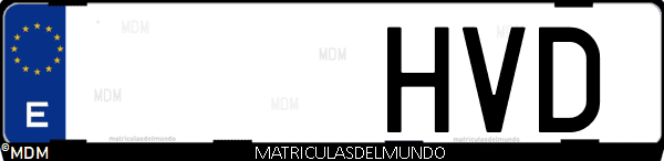 Imágen de matrícula de coche con letras HVD de España