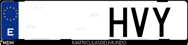 Imágen de matrícula de coche con letras HVY de España