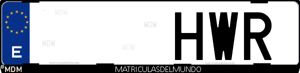 Imágen de matrícula de coche con letras HWR de España