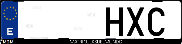 Imágen de matrícula de coche con letras HXC de España