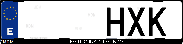 Imágen de matrícula de coche con letras HXK de España
