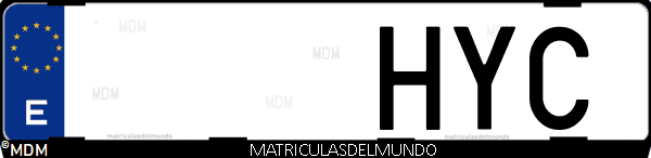 Imágen de matrícula de coche con letras HYC de España