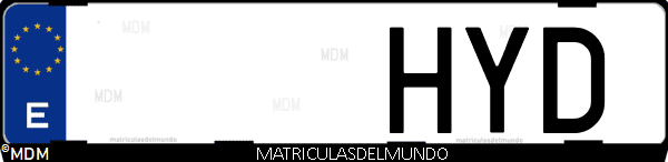 Imágen de matrícula de coche con letras HYD de España