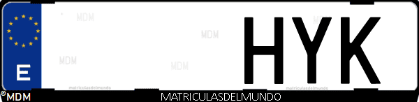 Imágen de matrícula de coche con letras HYK de España