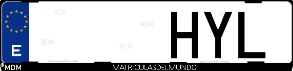 Imágen de matrícula de coche con letras HYL de España
