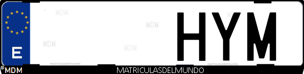 Imágen de matrícula de coche con letras HYM de España