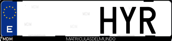 Imágen de matrícula de coche con letras HYR de España