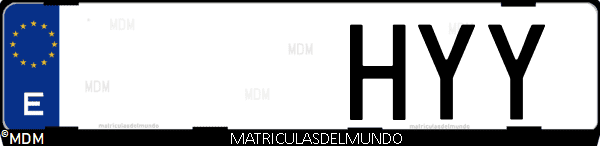 Imágen de matrícula de coche con letras HYY de España