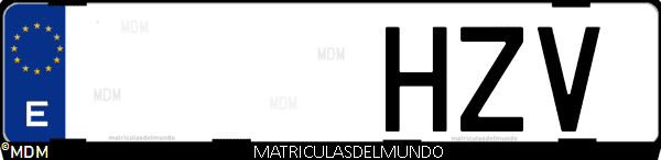 Imágen de matrícula de coche con letras HZV de España