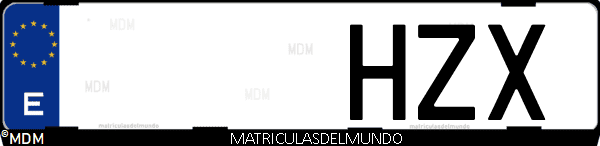 Imágen de matrícula de coche con letras HZX de España