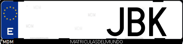 Imágen de matrícula de coche con letras JBK de España
