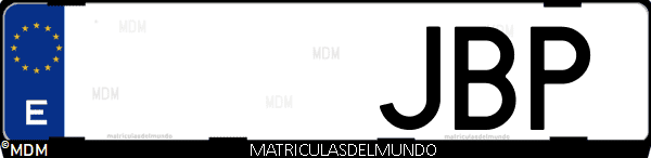 Imágen de matrícula de coche con letras JBP de España