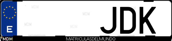 Imágen de matrícula de coche con letras JDK de España
